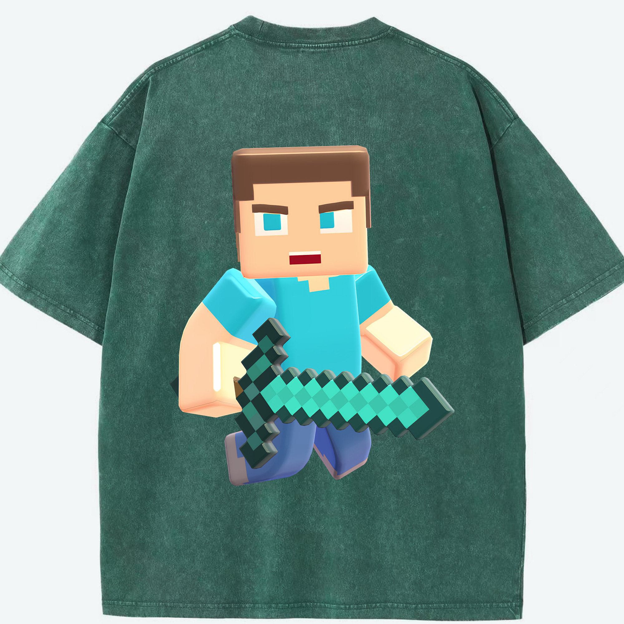 （画像用） マインクラフト ブロックの世界 Minecraft MC Block world 綿100% ヴィンテージ風 半袖Tシャツ（背面プリント）